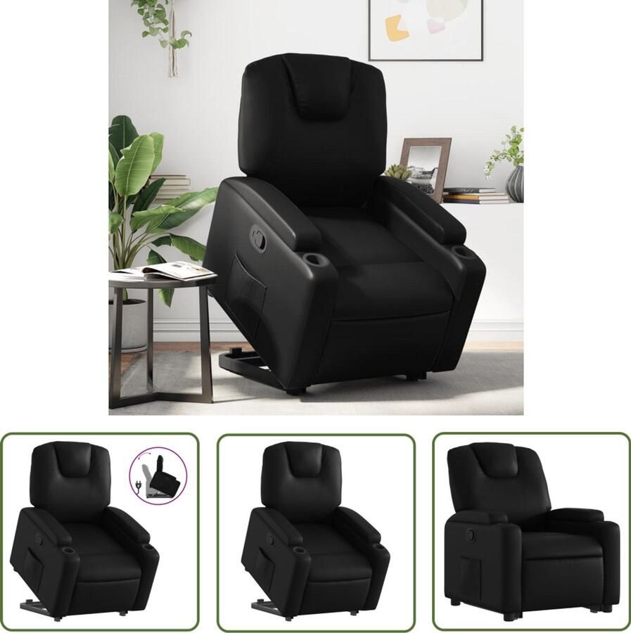 VidaXL Elektrisch Bediening Sta Op Stoel Sta-op-stoel kunstleer zwart Zwarte Stoel Loungestoel Ergonomische Stoel