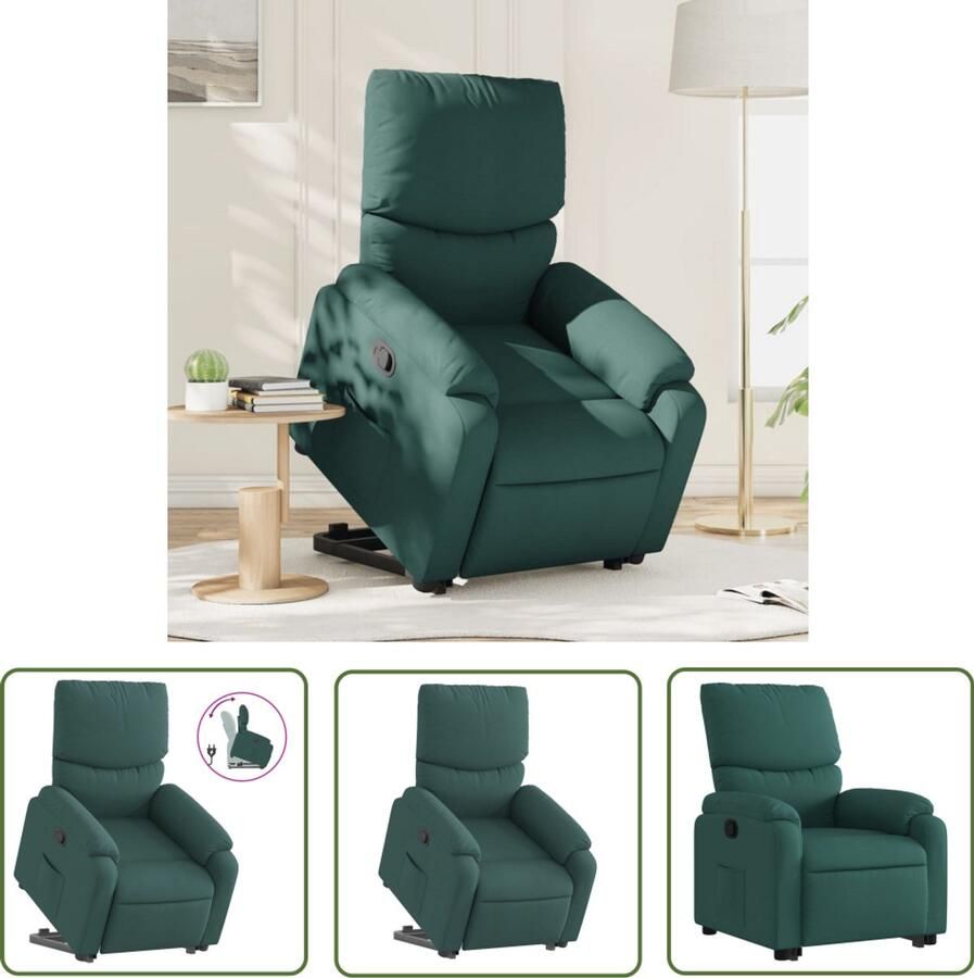 VidaXL Elektrisch Bediening Sta Op Stoel Sta-op-stoel verstelbaar stof donkergroen Verstelbare Stoel Ergonomische Stoel Luxe Stoel