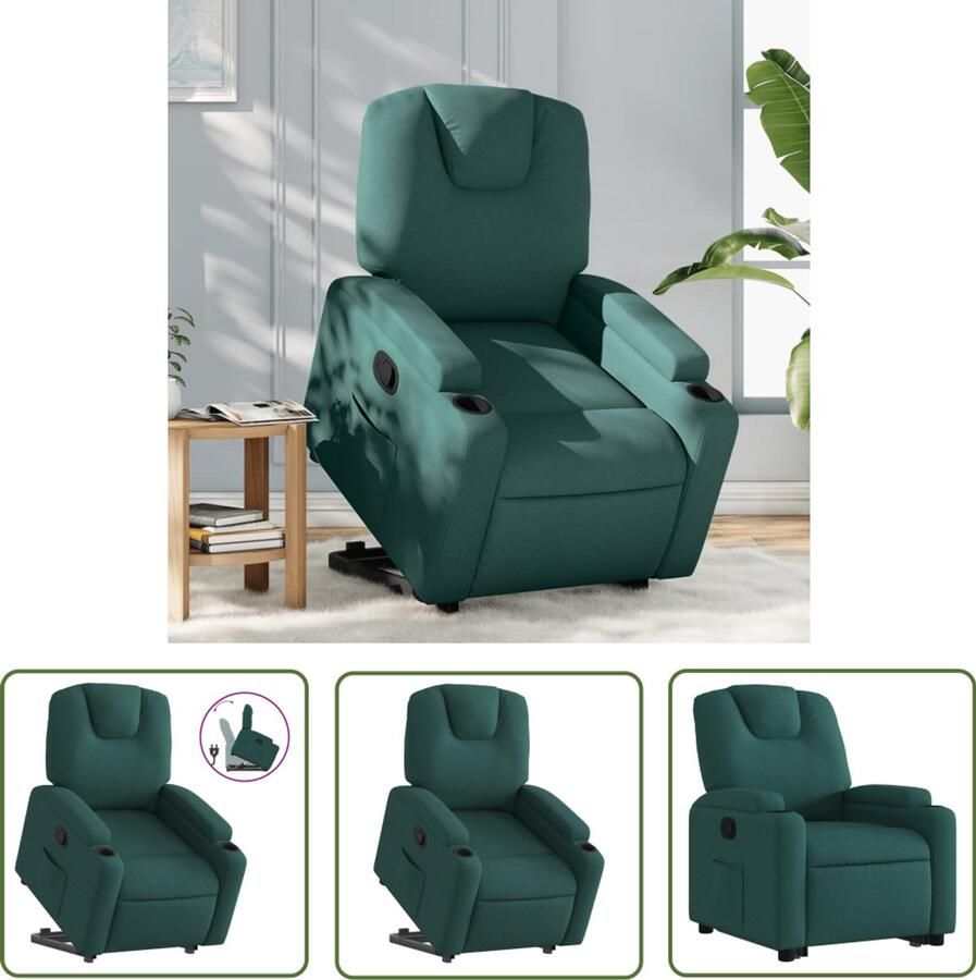 VidaXL Sta-op-stoel verstelbaar stof donkergroen Sta-op-stoel Elektrisch Bediening Verstelbare Stoel Zitzak Loungestoel