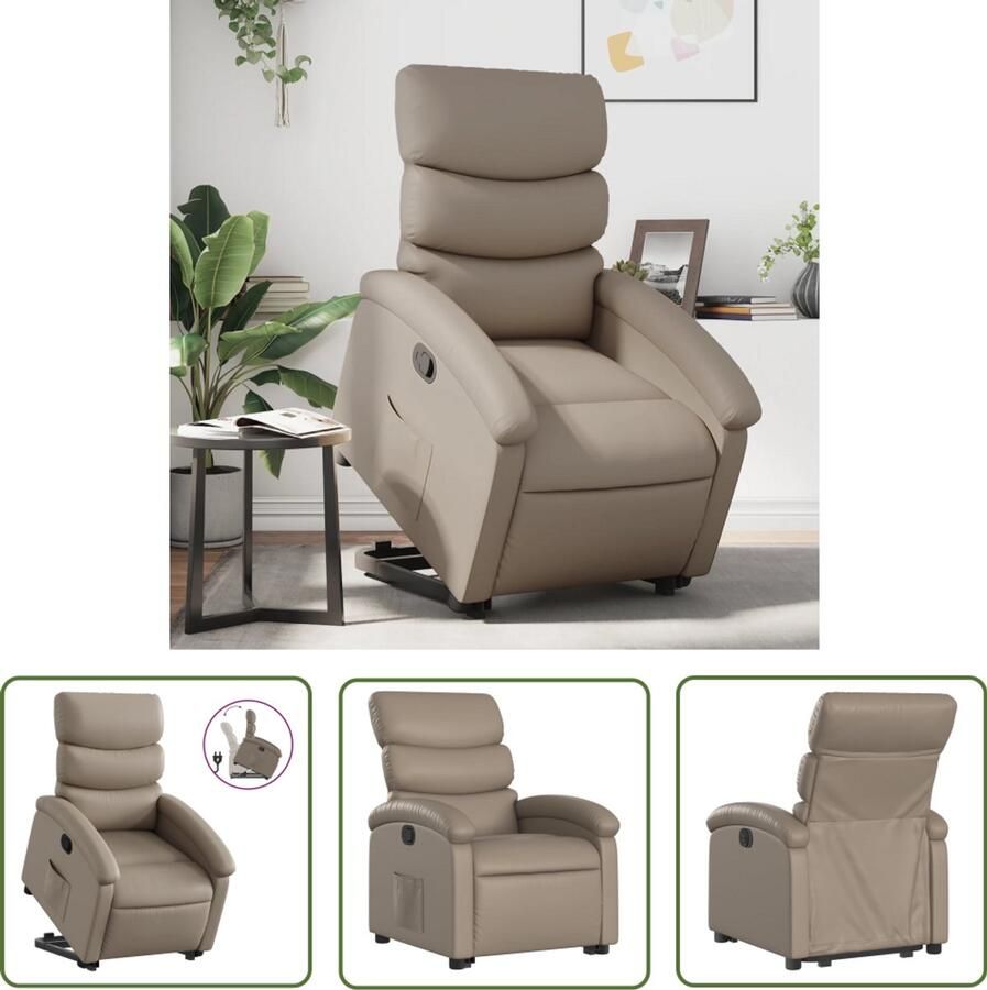 The Living Store Sta-op-stoel kunstleer cappuccinokleurig Verstelbare Stoel Elektrisch Bediening Fauteuil Sta Op Stoel Ergonomische Stoel