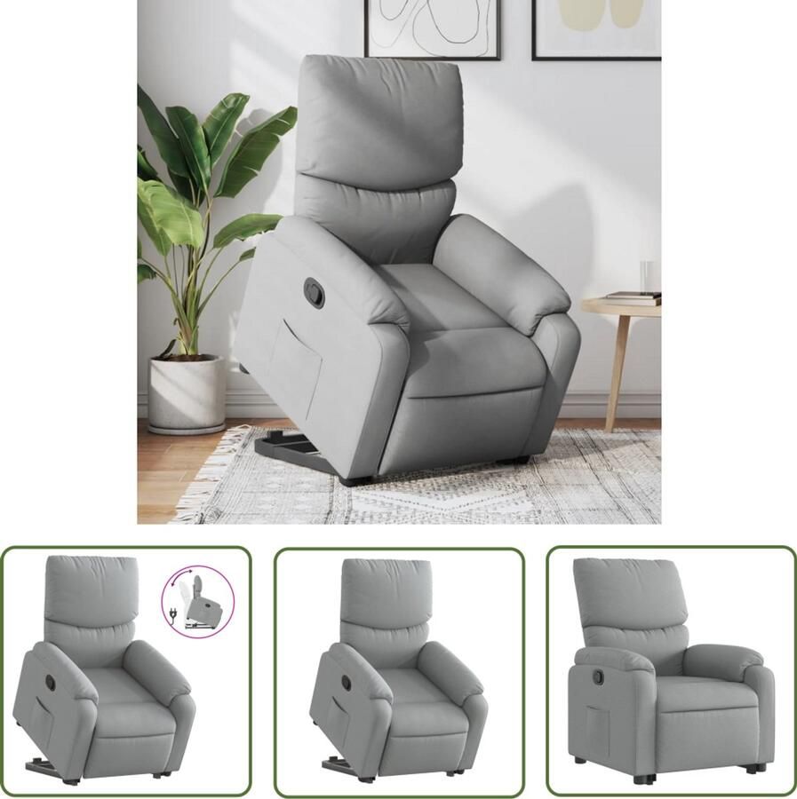 VidaXL Elektrisch Bediening Stapelstoel Sta-op-stoel verstelbaar stof lichtgrijs Rolstoelhoogte Ergonomische Stoel Zitzak