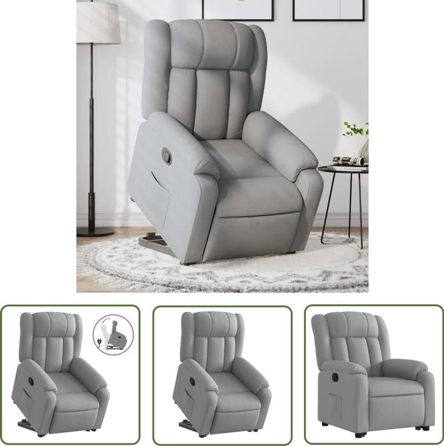 The Living Store Sta-op-stoel verstelbaar stof lichtgrijs Verstelbare Stoel Elektrisch Opstaan Zitcomfort Ergonomische Stoel Leesfauteuil