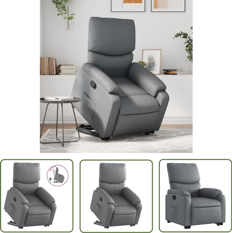 VidaXL Sta-op-stoel kunstleer grijs Stapstoel Elektrisch Bediening Rolstoelhoogte Zitzak Ergonomische Stoel