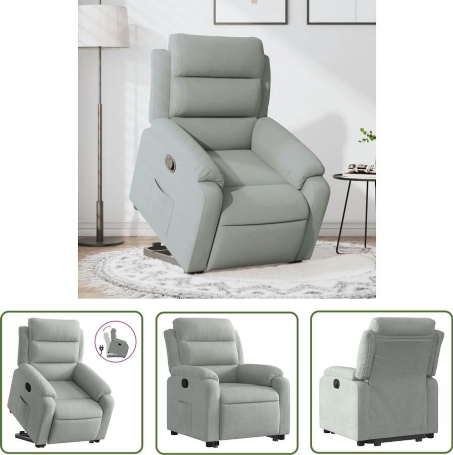 VidaXL Elektrisch Bediening Stapstoel Sta-op-stoel verstelbaar fluweel lichtgrijs Verstelbare Stoel Ergonomische Stoel Liftstoelen