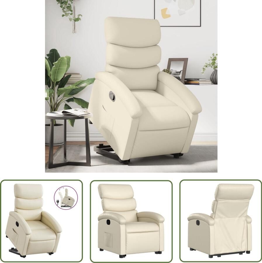 VidaXL Sta-op-stoel verstelbaar kunstleer crèmekleurig Stapstoel Elektrisch Bediening Zitcomfort Ergonomische Stoel Rolstoelhoogte