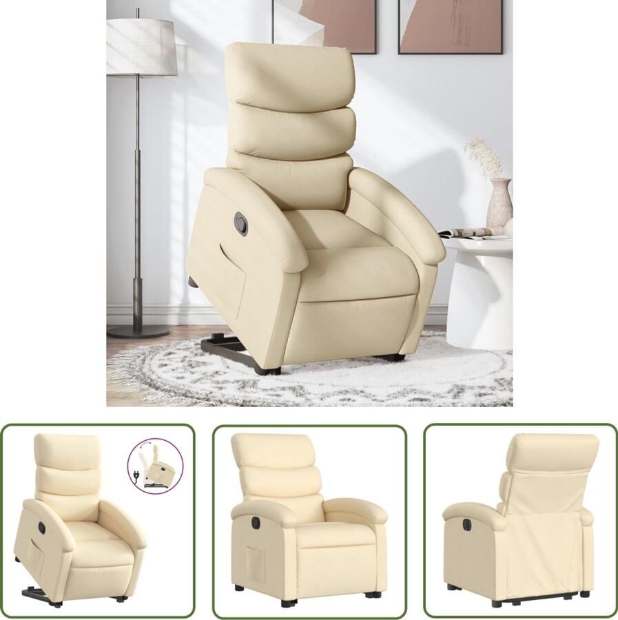 The Living Store Sta-op-stoel verstelbaar stof crèmekleurig Verstelbare Stoel Elektrisch Bedienbare Stoel Rolstoelhoogte Zitcomfort Ergonomische Stoel