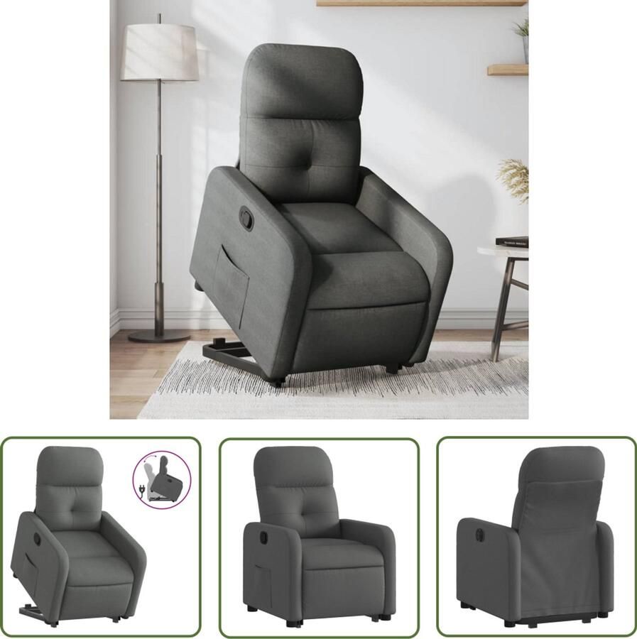 VidaXL Sta-op-stoel verstelbaar stof donkergrijs Stapstoel Elektrisch Bediening Verstelbare Stoel Ergonomische Stoel Zitcomfort