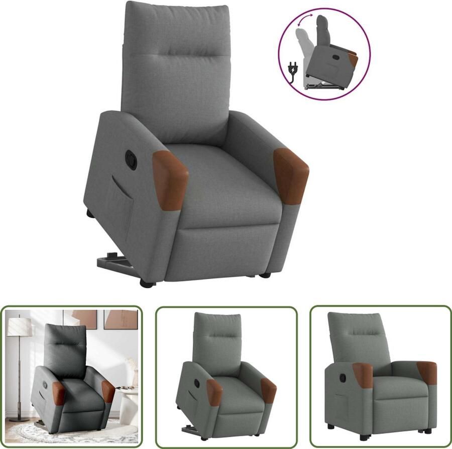 VidaXL Elektrisch Bediening Stapstoel Sta-op-stoel verstelbaar stof donkergrijs Zitzak Ergonomische Stoel Verstelbare Stoel