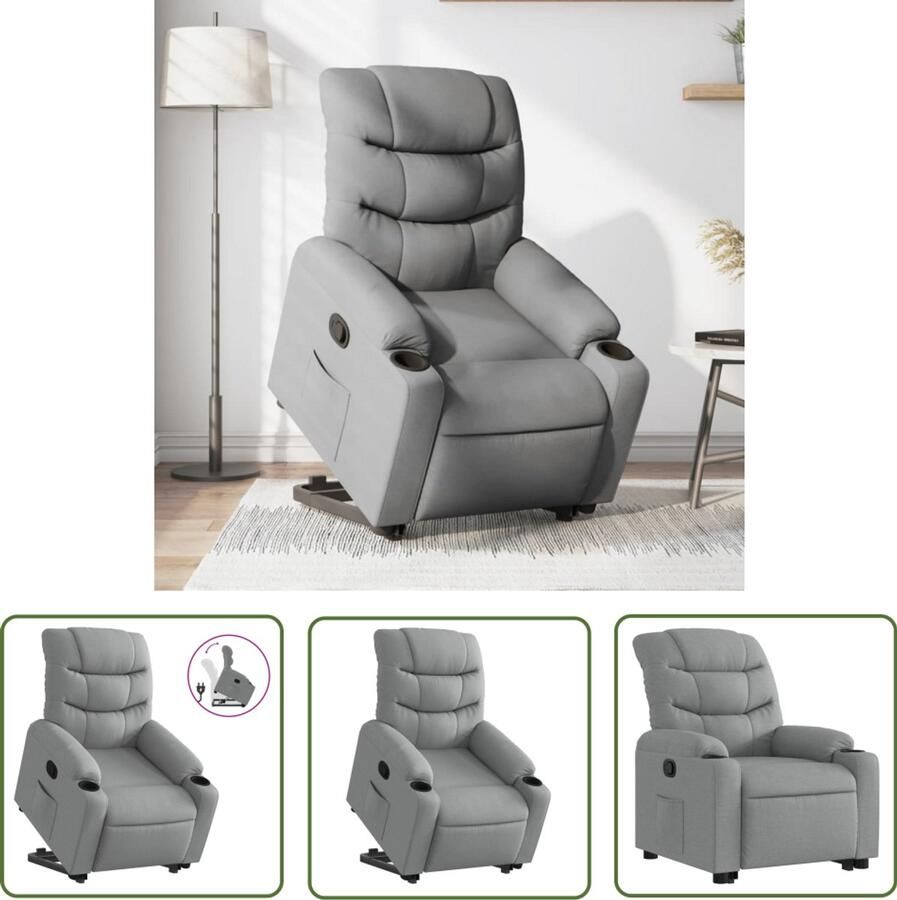 The Living Store Sta-op-stoel verstelbaar stof lichtgrijs Comfortabele Stoel Elektrisch Verstelbare Stoel Verstelbare Zitzitting Sta Op Stoel Rolstoelhoogte