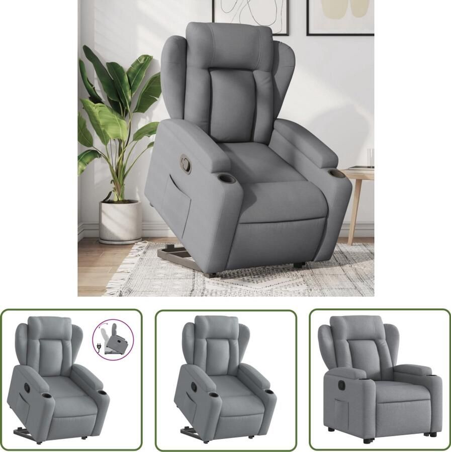 The Living Store Sta-op-stoel verstelbaar stof lichtgrijs Verstelbare Stoel Elektrisch Bedienbare Stoel Sta-op Stoel Fauteuil Ergonomische Stoel