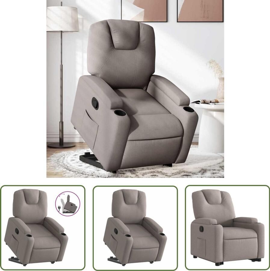 The Living Store Sta-op-stoel verstelbaar stof taupe Verstelbare Stoel Elektrisch Bediening Sta-op Functie Fauteuil Leesstoel