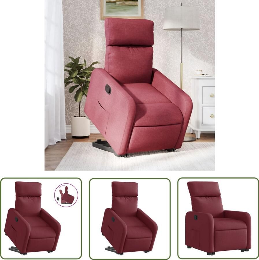 VidaXL Elektrisch Bediening Stapstoel Sta-op-stoel verstelbaar stof wijnrood Verstelbare Stoel Zitten En Liggen Roestvrijstalen Poten