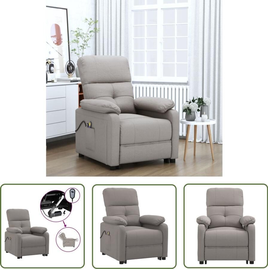 The Living Store Massagefauteuil Elektrisch verstelbaar Massagefunctie Comfortabele zit Stevig en stabiel Taupe stof Afmetingen- 73 x 90 x 100 cm Draagvermogen- 110 kg 6 massageprogrammas Montage vereist - Foto 2
