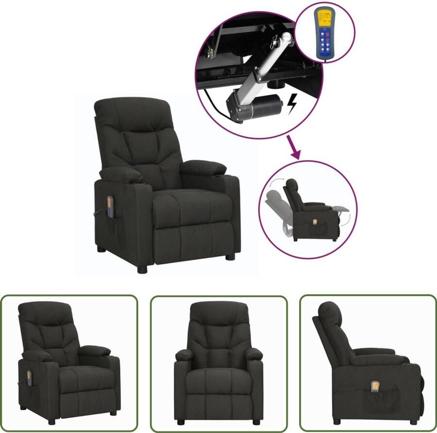 VidaXL Sta-op-massagestoel stof zwart Masssgestoel Elektrisch Verstelbaar Sta Op Functie Massagestoel Ergonomische Stoel