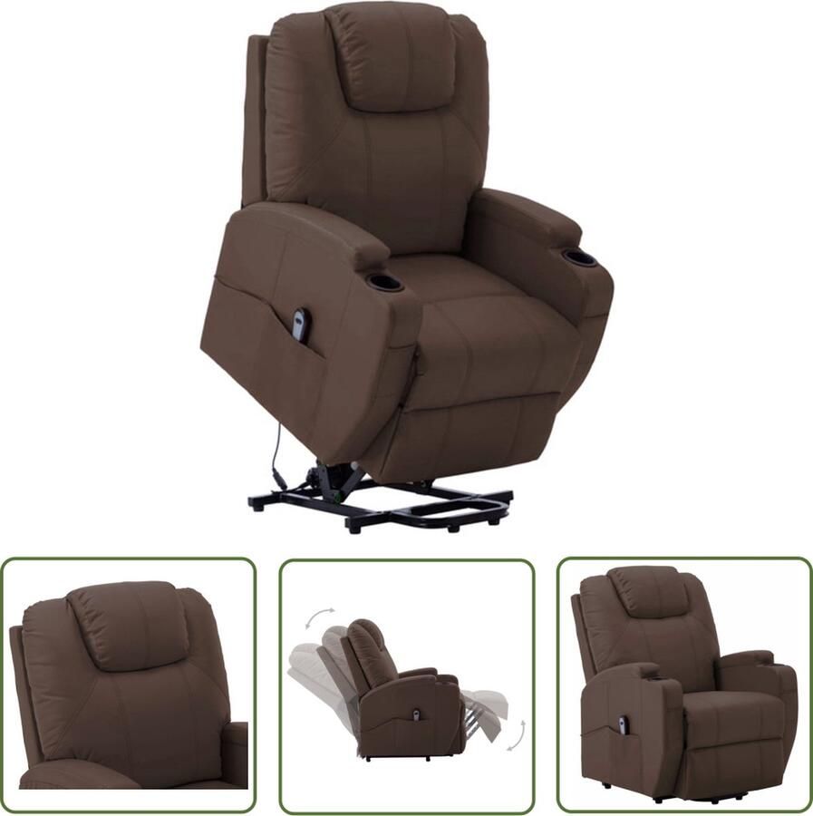 VidaXL Elektrisch Verstelbaar Relaxfauteuil Sta-op-stoel kunstleer bruin Sta Op Functie Bruine Fauteuil Lederlook