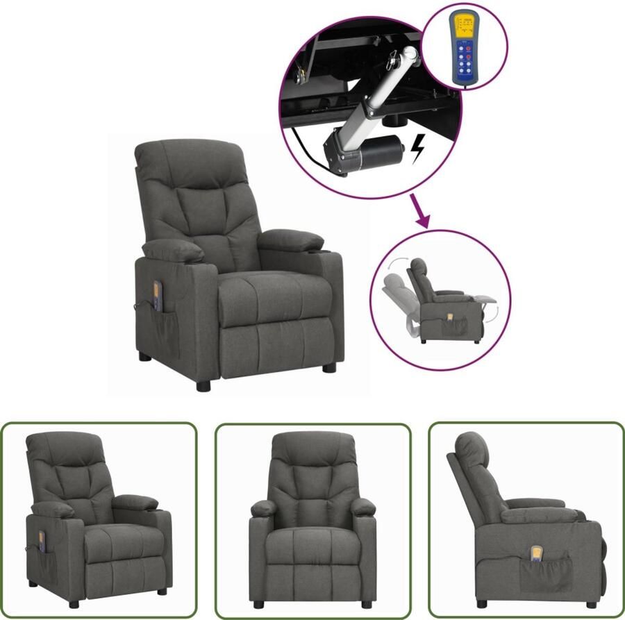 VidaXL Sta-op Massagestoel Donkergrijs Masssagestoel Elektrisch Verstellen Sta Op Functie Ergonomische Fauteuil Lounge Stoel Wellness Thuis Pijn Relief Back Pain Relaxation Dark Grey Chair Comfy Chair