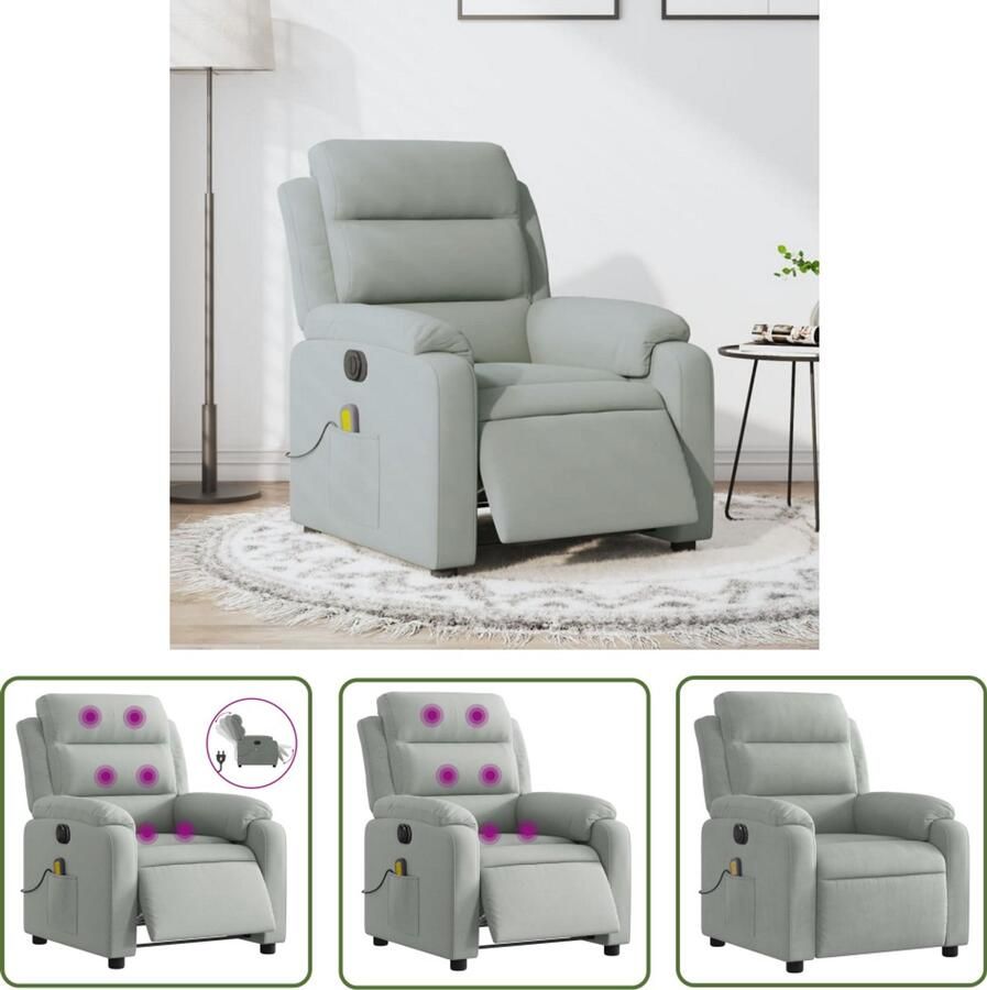 VidaXL Massagestoel elektrisch verstelbaar fluweel lichtgrijs Massagestoel Elektrische Fauteuil Fluweelstoel Lounge Stoel Comfortstoelen