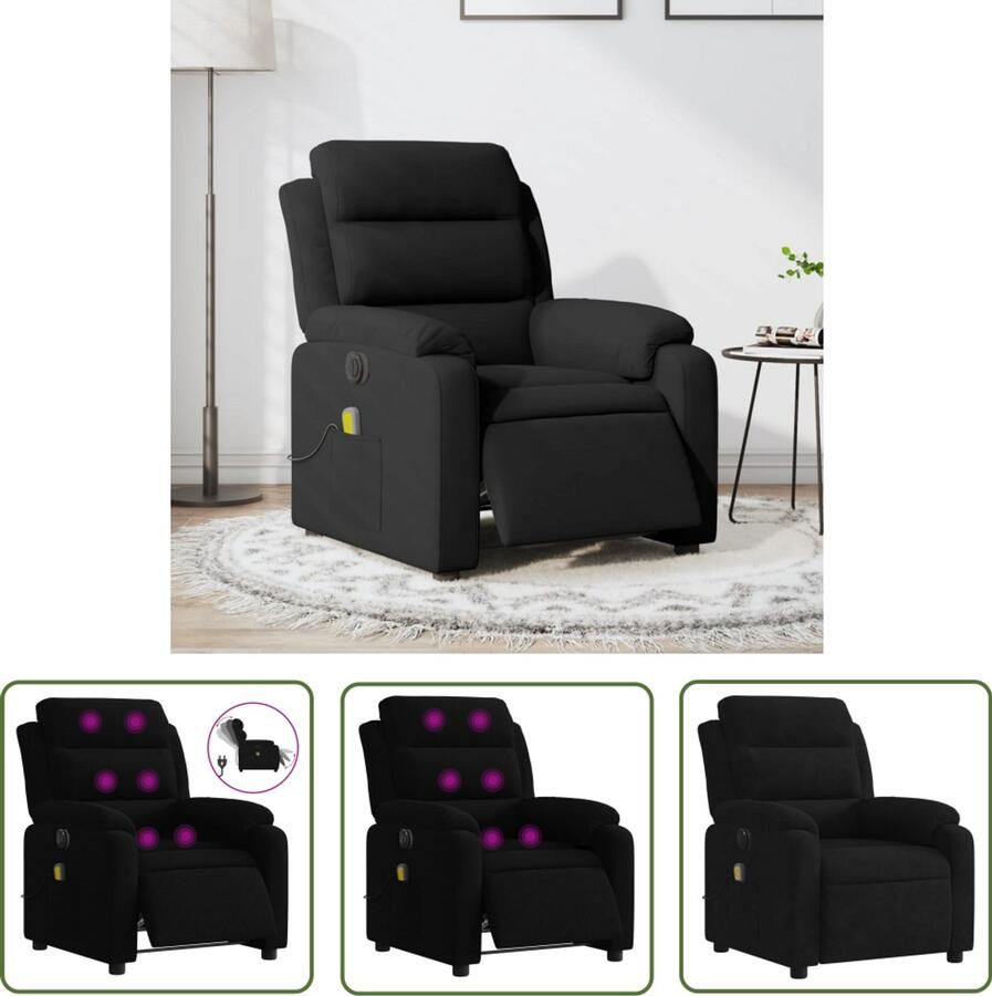 The Living Store Massagestoel elektrisch verstelbaar fluweel zwart Massagestoel Elektrische Fauteuil Relaxstoel Fluweel Stoel Zwarte Fauteuil