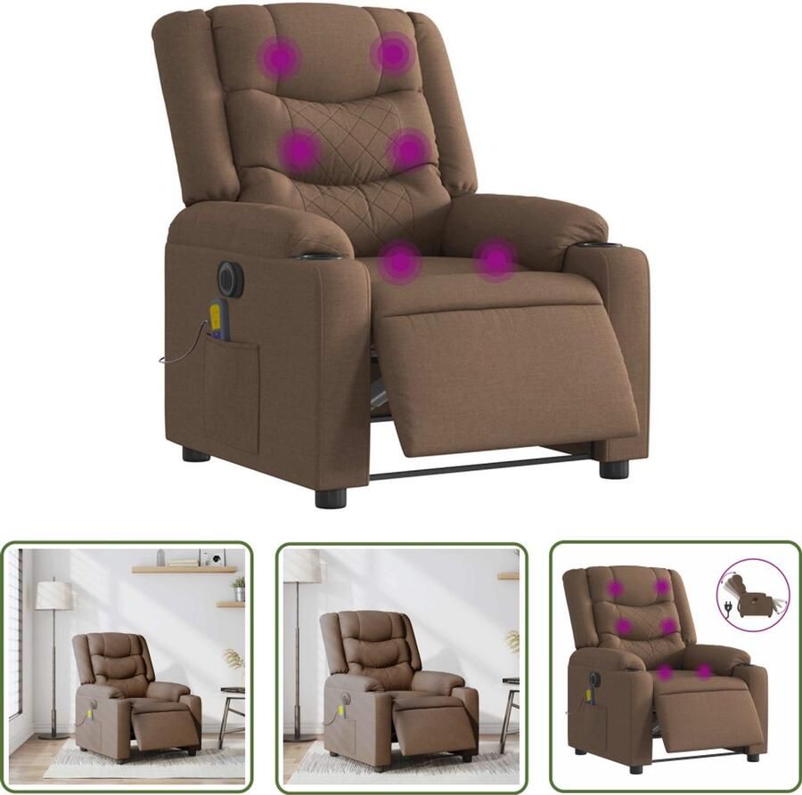VidaXL Massagestoel elektrisch verstelbaar stof bruin Massagestoel Elektrische Fauteuil Relaxstoel Ergonomische Stoel Wellnessstoeltje