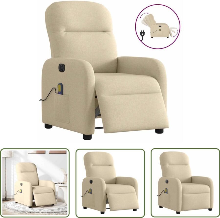VidaXL Massagestoel elektrisch verstelbaar stof crèmekleurig Massagestoel Elektrische Fauteuil Massagebank Relaxstoel Wellnessstoeltje