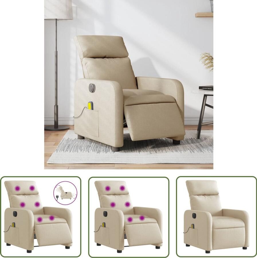 The Living Store Massagestoel elektrisch verstelbaar stof crèmekleurig Elektrische Massagestoel Massagefauteuil Elektrische Relaxfauteuil Ergonomische Stoel Comfortabele Stoel