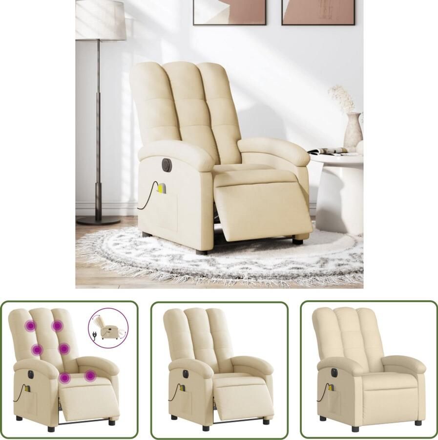 The Living Store Massagestoel elektrisch verstelbaar stof crèmekleurig Elektrische Massagestoel Massagefauteuil Elektrische Relaxfauteuil Ergonomische Stoel Lounge Stoel