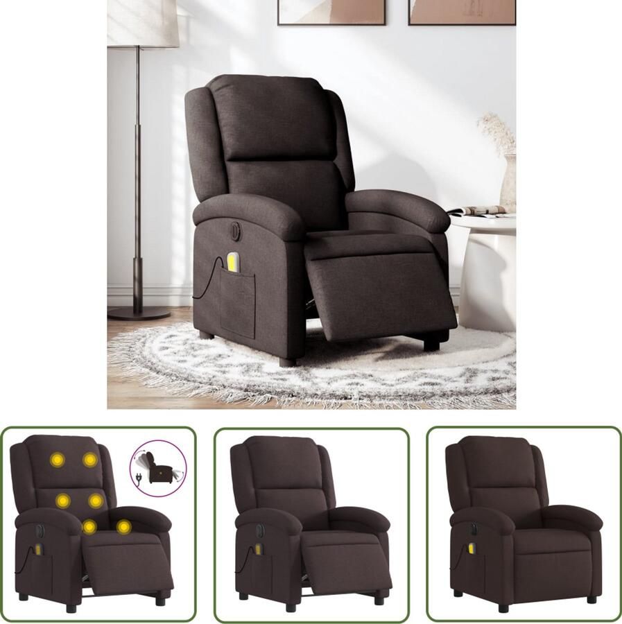 VidaXL Massagestoel elektrisch verstelbaar stof donkerbruin Massagestoel Elektrische Fauteuil Ergonomische Stoel Relaxstoel Wellnessstoeltje