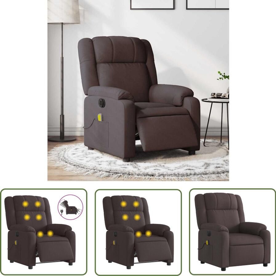 The Living Store Massagestoel elektrisch verstelbaar stof donkerbruin Elektrische Massagestoel Massagefauteuil Elektrische Verstelbare Stoel Comfortstoelen Relaxfauteuil