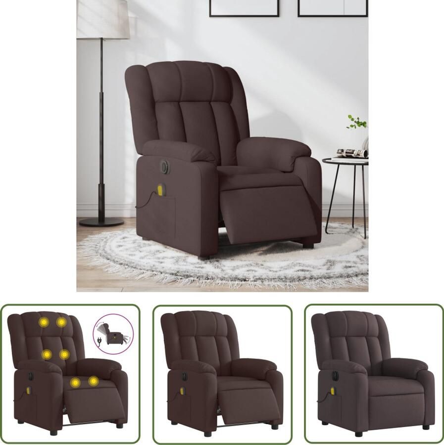 The Living Store Massagestoel elektrisch verstelbaar stof donkerbruin Massagestoel Elektrische Fauteuil Relaxstoel Loungestoel Comfortstoelen