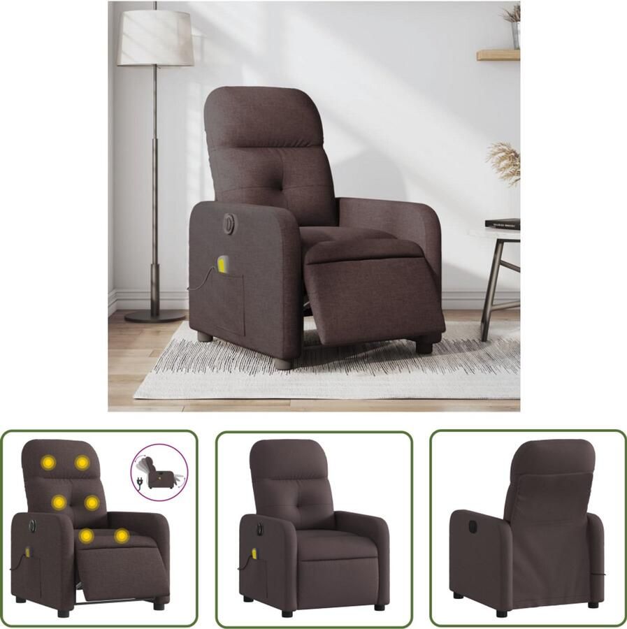 The Living Store Massagestoel elektrisch verstelbaar stof donkerbruin Massagestoel Elektrische Fauteuil Relaxstoel Ergonomische Stoel Lounge Stoel