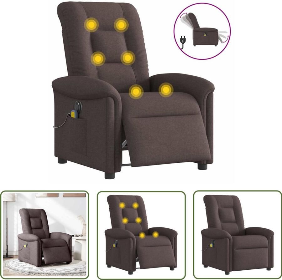 VidaXL Massagestoel elektrisch verstelbaar stof donkerbruin Massagestoel Elektrische Fauteuil Verstelbare Stoel Massagebank Relaxstoel