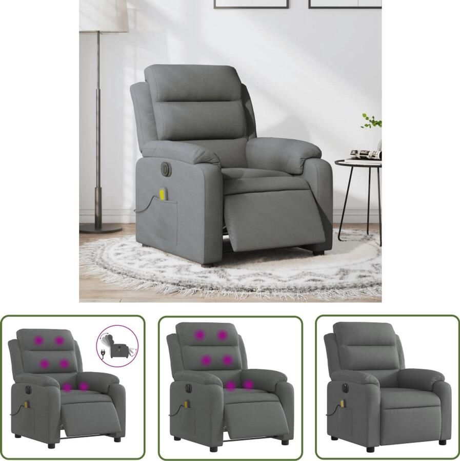 The Living Store Massagestoel elektrisch verstelbaar stof donkergrijs Massagestoel Elektrische Fauteuil Massagefauteuil Relaxstoel Loungestoel