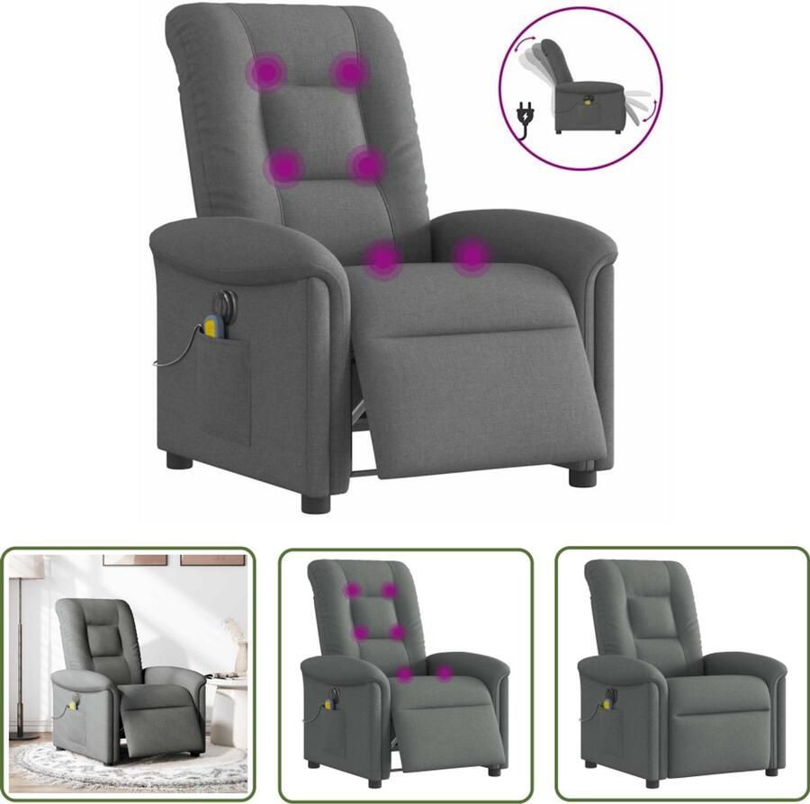 VidaXL Massagestoel elektrisch verstelbaar stof donkergrijs Massagestoel Elektrische Fauteuil Relaxstoel Ergonomische Stoel Wellnessstoeltje