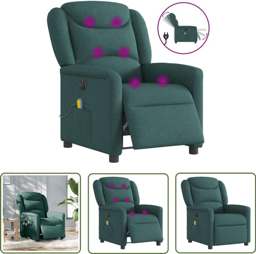 VidaXL Massagestoel elektrisch verstelbaar stof donkergroen Massagestoel Elektrische Fauteuil Ergonomische Stoel Relaxstoel Wellnessstoeltje