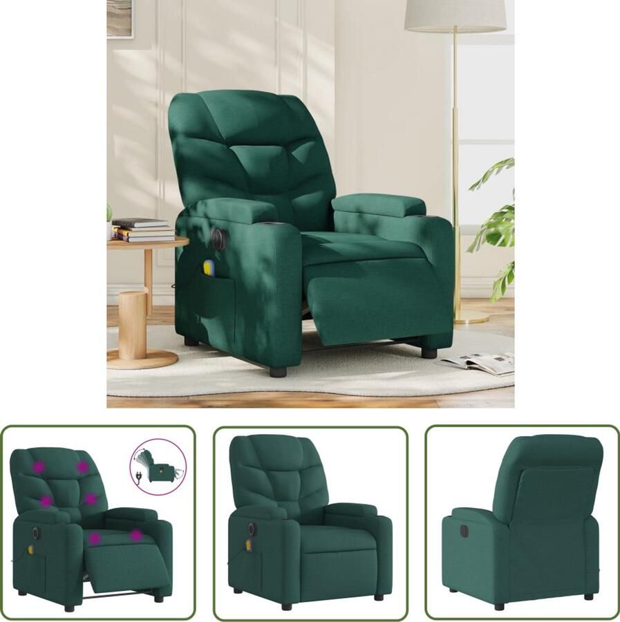 The Living Store Massagestoel elektrisch verstelbaar stof donkergroen Elektrische Massagestoel Massagefauteuil Elektrische Verstelbare Fauteuil Lederen Massagestoel Loungestoel