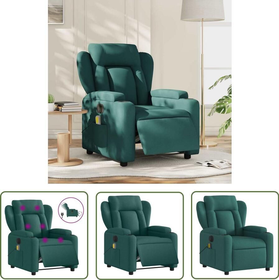 The Living Store Massagestoel elektrisch verstelbaar stof donkergroen Massagestoel Elektrische Fauteuil Relaxstoel Ergonomische Stoel Lounge Stoel - Foto 2