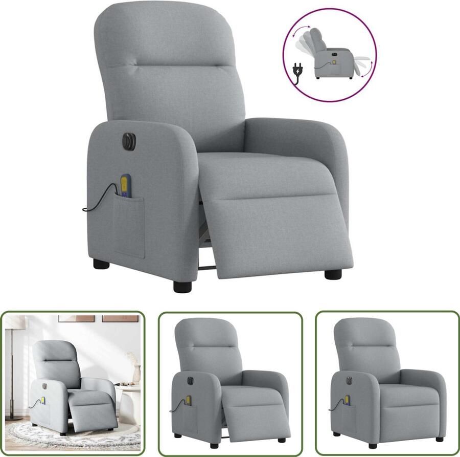 VidaXL Massagestoel elektrisch verstelbaar stof lichtgrijs Massagestoel Elektrische Fauteuil Ergonomische Stoel Relaxstoel Comfortstoeltje
