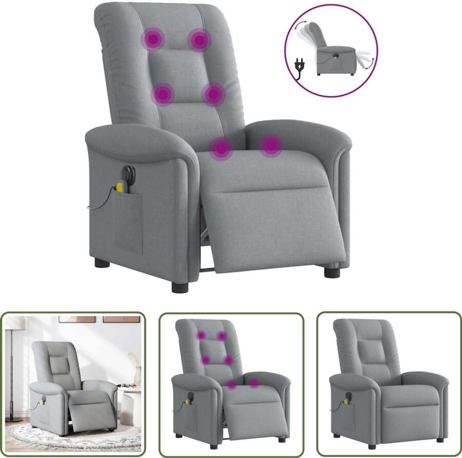 VidaXL Massagestoel elektrisch verstelbaar stof lichtgrijs Massagestoel Elektrische Fauteuil Massagebank Ergonomische Stoel Relaxstoel