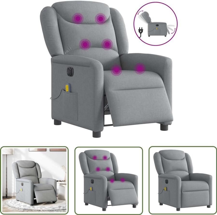 VidaXL Massagestoel elektrisch verstelbaar stof lichtgrijs Massagestoel Elektrische Fauteuil Massagebank Relaxstoel Wellnessstoeltje