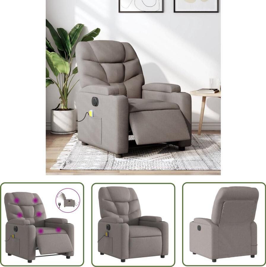 The Living Store Massagestoel elektrisch verstelbaar stof taupe Elektrische Massagestoel Massagefauteuil Elektrische Verstelbare Stoel Ergonomische Stoel Relaxstoel