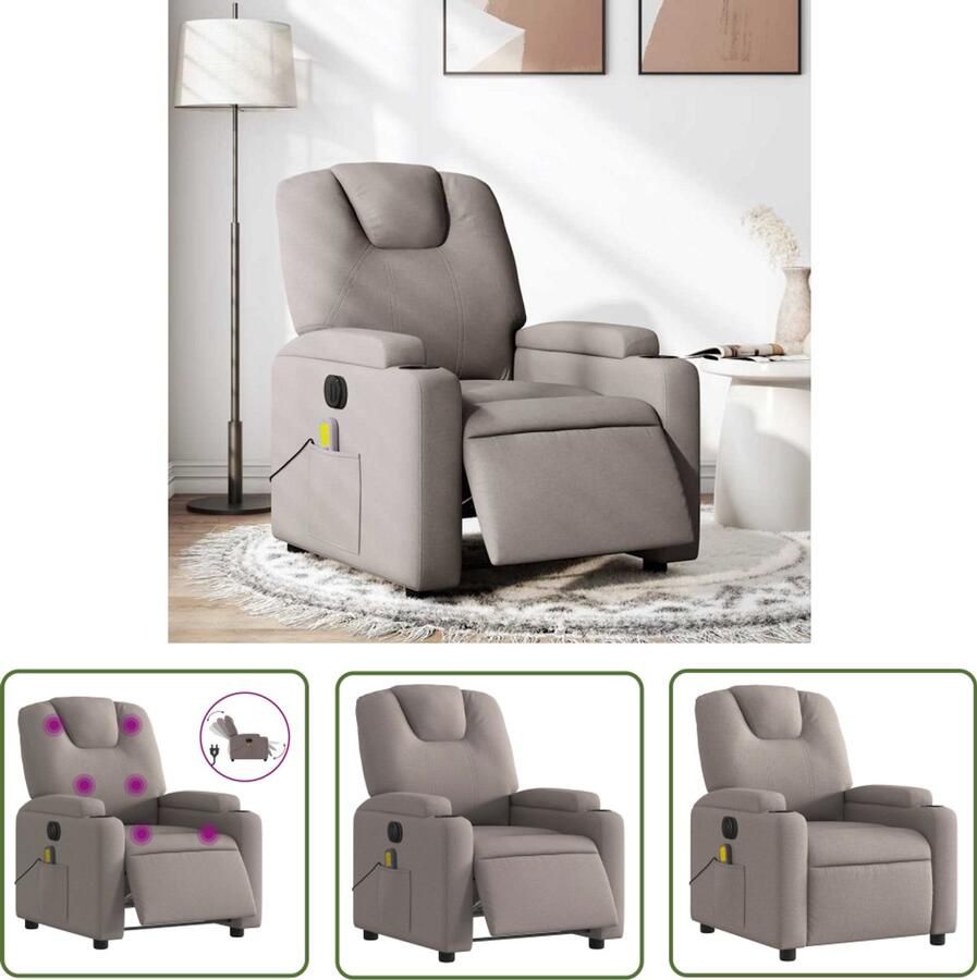 The Living Store Massagestoel elektrisch verstelbaar stof taupe Massagestoel Elektrische Fauteuil Lounge Stoel Relaxstoel Ergonomische Stoel