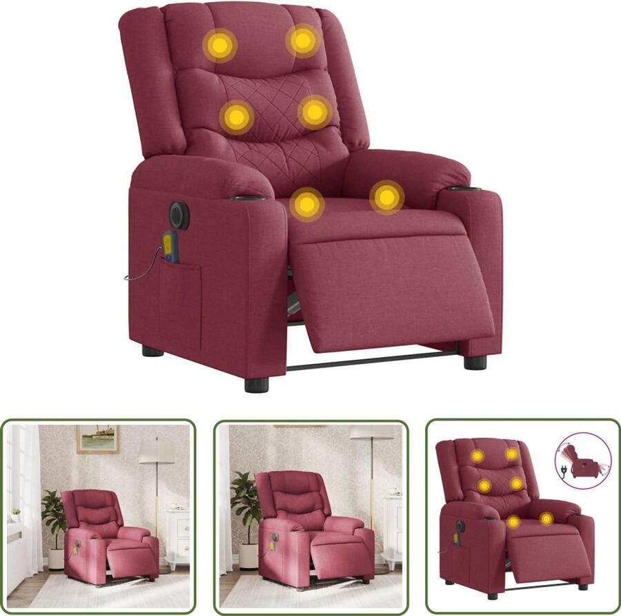 VidaXL Massagestoel elektrisch verstelbaar stof wijnrood Massagestoel Elektrische Fauteuil Massage Relaxstoel Ergonomische Stoel