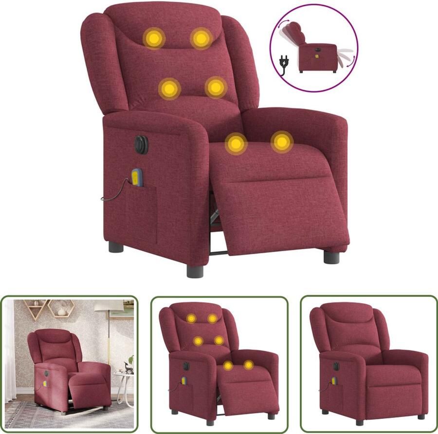 VidaXL Massagestoel elektrisch verstelbaar stof wijnrood Massagestoel Elektrische Fauteuil Massagefauteuil Relaxstoel Ergonomische Stoel