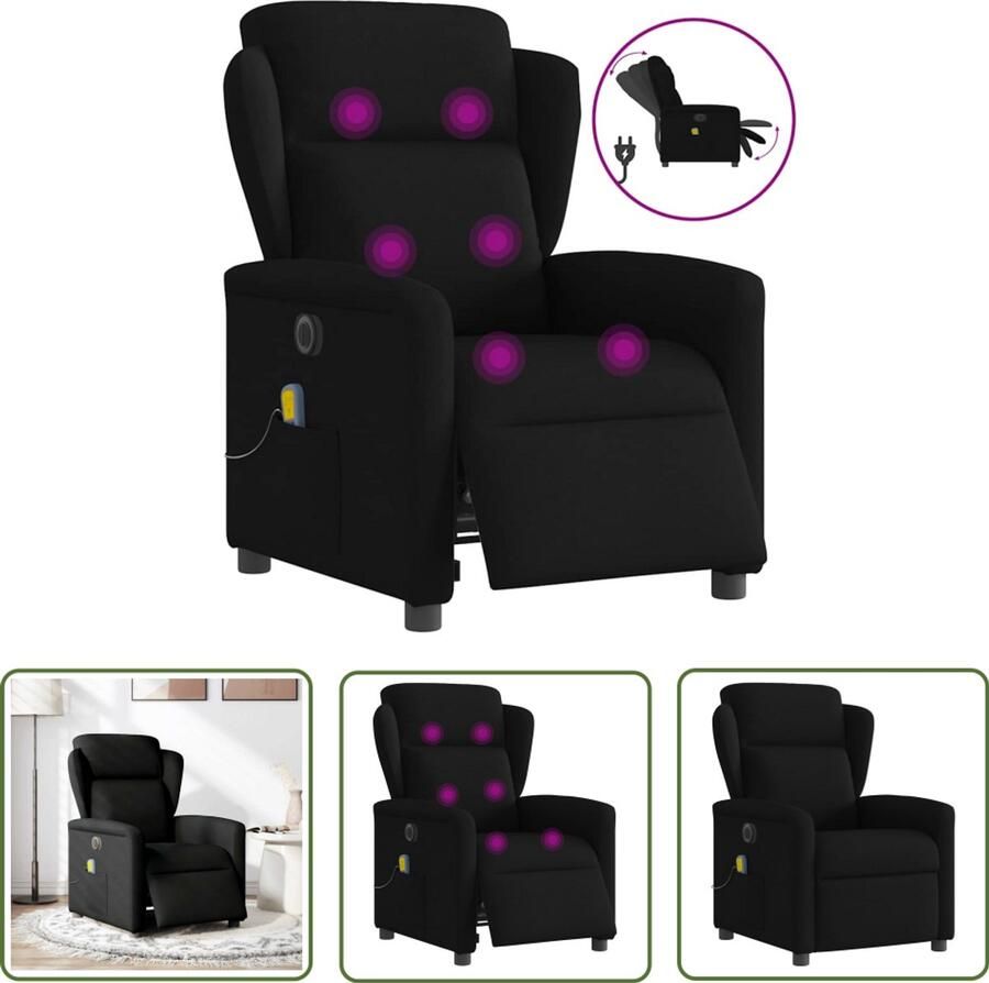VidaXL Massagestoel elektrisch verstelbaar stof zwart Massagestoel Elektrische Fauteuil Ergonomische Stoel Comfortstoel Relaxstoelen