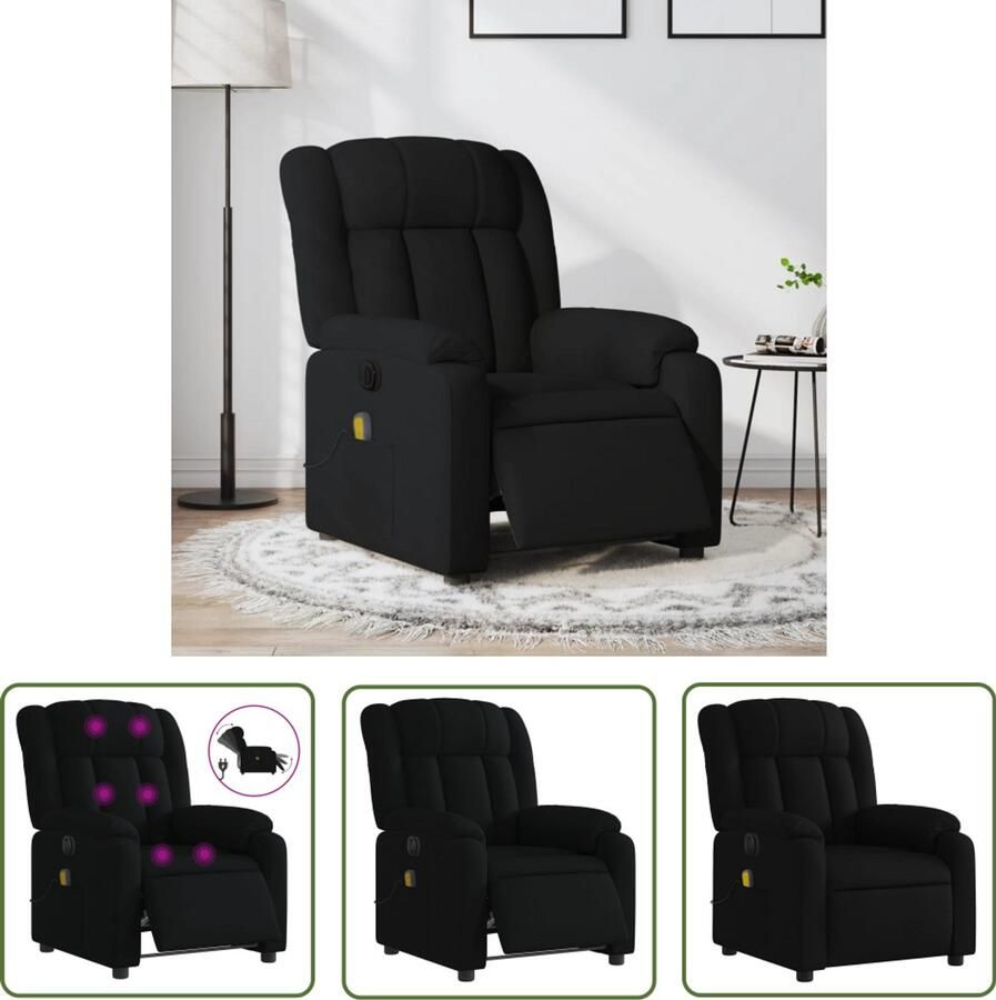 The Living Store Massagestoel elektrisch verstelbaar stof zwart Massagestoel Elektrische Fauteuil Relaxstoel Ergonomische Stoel Lounge Stoel