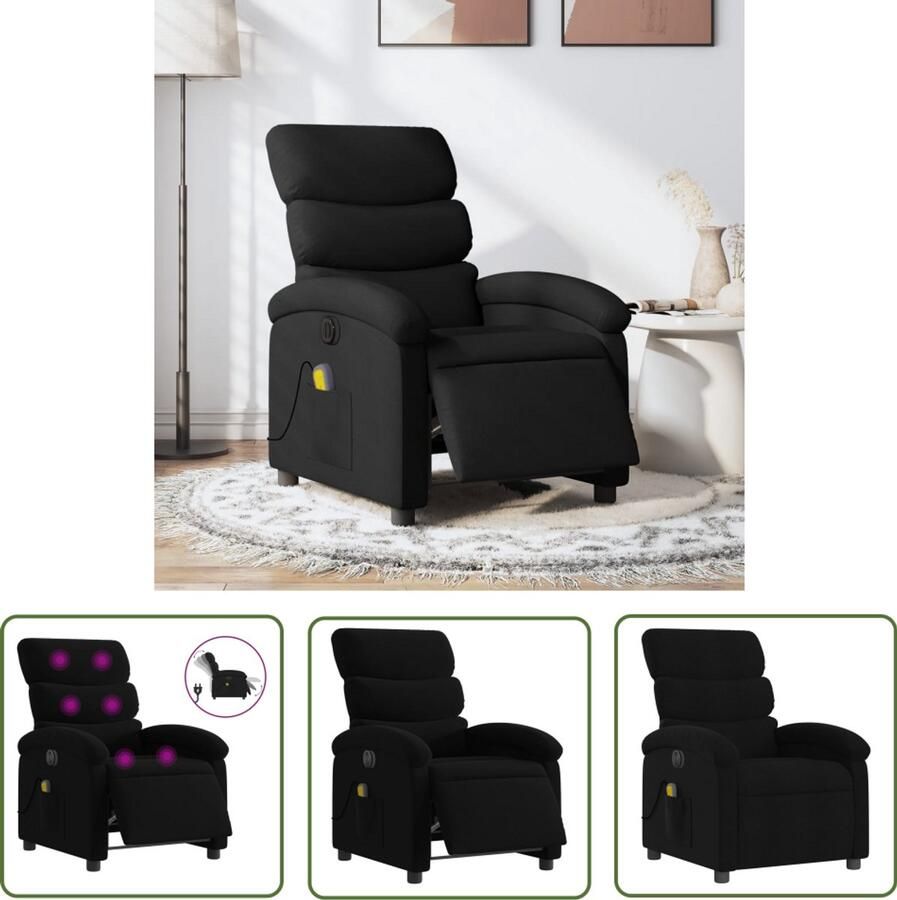 VidaXL Elektrische Fauteuil Massagestoel elektrisch verstelbaar stof zwart Massagebank Ergonomische Stoel Lounge Stoel