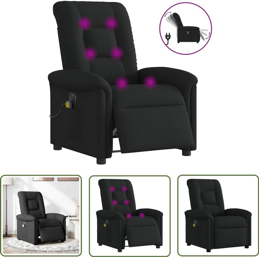 VidaXL Massagestoel elektrisch verstelbaar stof zwart Massagestoel Elektrische Fauteuil Massagebank Ergonomische Stoel Relaxstoel