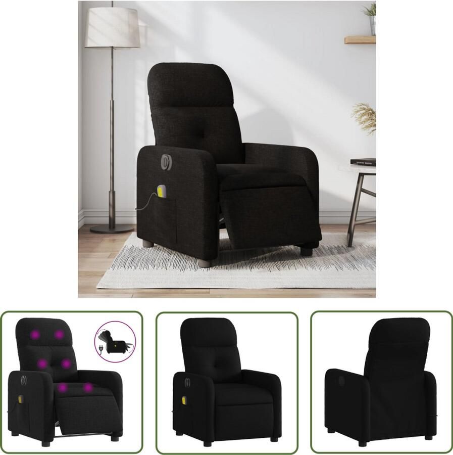 The Living Store Massagestoel elektrisch verstelbaar stof zwart Massagestoel Elektrische Fauteuil Massagefauteuil Comfortstoel Relaxstoeltje
