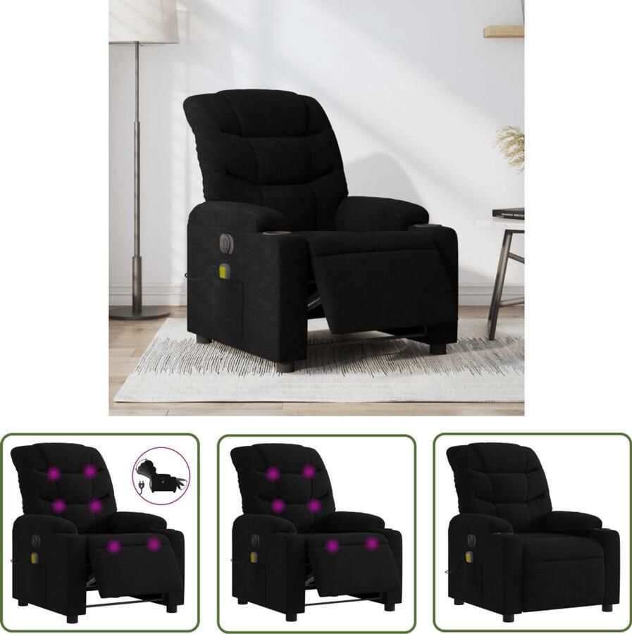 The Living Store Massagestoel elektrisch verstelbaar stof zwart Elektrische Massagestoel Massagefauteuil Relaxstoel Elektrische Verstelbare Stoel Comfortstoelen
