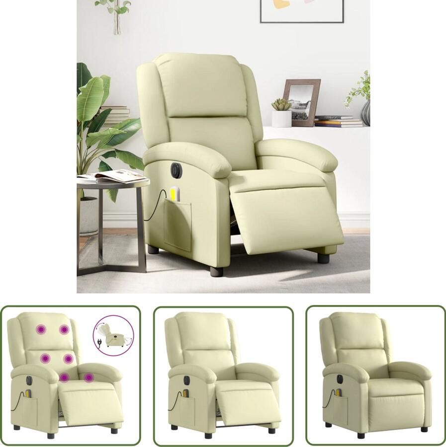 The Living Store Massagestoel verstelbaar elektrisch echt leer crèmekleurig Elektrische Massagestoel Lederen Massagestoel Verstelbare Massagestoel Relaxstoel Ergonomische Stoel